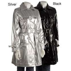 Trilogi Womens Faux Patent Leather Trench Coat  