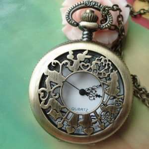   Girl Rabbit Pocket Watch Locket Pendant Necklace 
