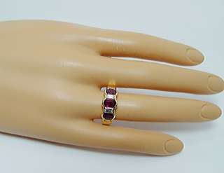 Vintage Ruby Baguette Diamond Ring 18K Gold FRENCH Estate Jewelry 