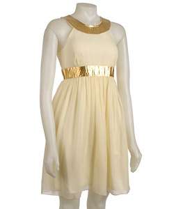 Democracy Gold Trim Ivory Silk Chiffon Dress  