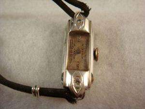 14K Solid Gold Capital/Waltham Ladies Wrist Watch Art Deco Diamonds 