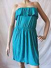 New MM COUTURE MISS ME Turquoise Blue Rayon Strapless Mini Sun Dress 