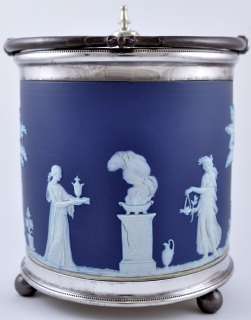 Antique Dark Blue Jasperware Wedgwood Cookie Jar/Biscuit Barrel  