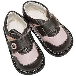 Papush Pink and Brown Leather Infant Walking Shoes  