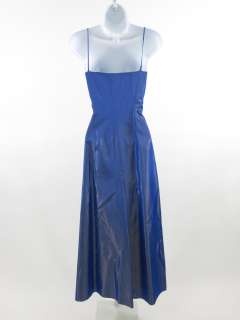 TAHARI Blue Metallic Spaghetti Strap Long Dress Sz 2  