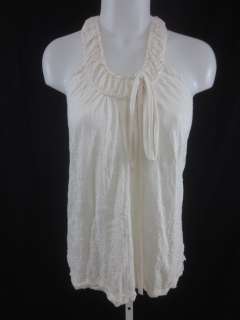POLECI Ivory Textured Ruched Tie Sleeveless Top Sz L  