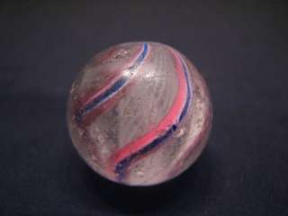 VINTAGE HAND MADE CAGED SWIRL 1 MARBLE PINK BLUE WHITE TOY LATTICINO 