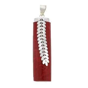  Red Fossil Coral Pendant with Sterling Silver Overlay 
