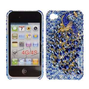  3D Blue Middle Peacock SWAROVSKI CRYSTALS BLING COVER CASE 4 Apple 