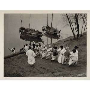  1930 Korean Men Kanko River Maho Korea Photogravure 