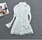 New sexy lady Lace casual Shirt Top White Blouse Vintag