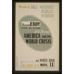 WPA Poster Sherwood Eddy, author and lecturer, will discuss America 