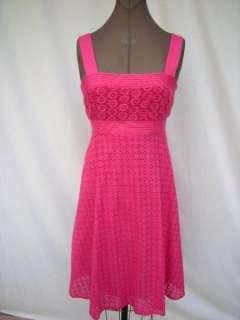 Donna Morgan 100% Cotton Hot Pink Embroidered Eyelet Sundress Sz 12 