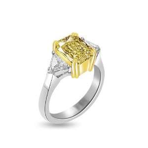  4.32 Ct GIA Certified Yellow Diamond 3 Stone Ring Jewelry