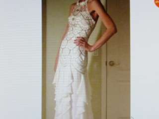 Sue Wong Couture Prom Wedding White Cascading flapper Dress Size 0 