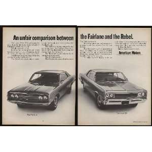  1967 Ford Fairlane vs AMC Rebel 550 2 Page Print Ad (10614 
