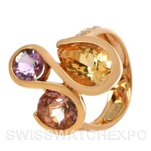 Colorful 18k Rose Gold Multi gemstones Diamonds Ring  