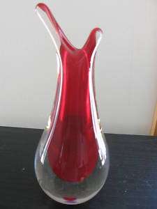Italian Murano Ruby Red Art Glass Sculpture Vase  