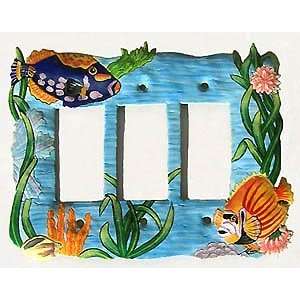 Tropical Fish Decorative Switchplate Cover   Triple  Painted Metal
