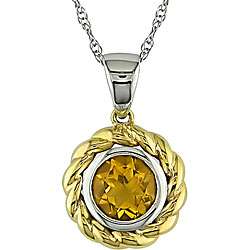 10k Two tone Gold Round Citrine Necklace  