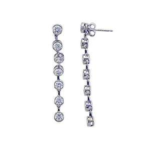   40ct Faceted Round CZ Platinum Plated Sterling Silver Dangle Earrings