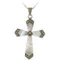 Sterling Silver Mother of Pearl and Marcasite Cross Necklace