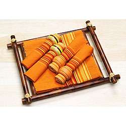 Set of 4 Orange Stripe Kitchen Linens Gift Tray (India)   