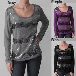 Think Knit Womens Sequin Detail Long sleeve Knit Top  