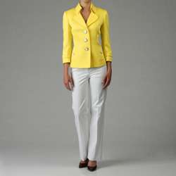 Tahari ASL Womens Yellow/White Pant Suit  