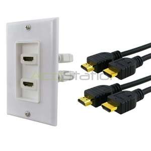 2X 6 FT HDMI CABLE 1080P+2 PORT WHITE WALL PLATE OUTLET  