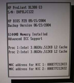 HP Proliant DL380 G3 Dual 3.06GHz 6GB 3x 36GB 2U Server  