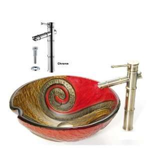   Snake glass vessel sink with Chrome Bamboo Faucet