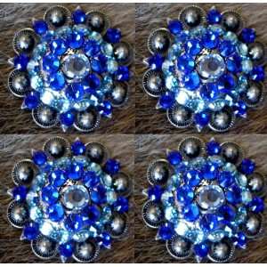  4 SILVER WITH BLUE BLING Conchos 