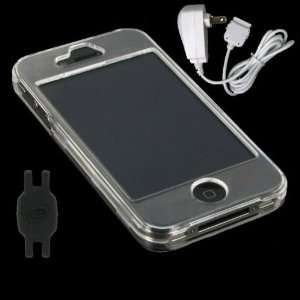  Clear Hard Snap on Case + Wall Charger for Apple iPhone 4 