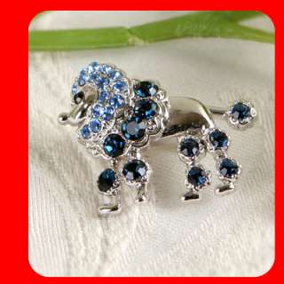 New Poodle Dog Pet Brooch Pin w blue Swarovski Crystal  