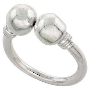 Sterling Silver Oxidized Bali Style Ring w/ 2 Beads, 5/16 (8mm) wide 