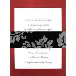  Wedding Invitations Kit Scarlet Red with Silver Roses on Black 