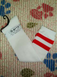 New Womens Stripe White Red Knee High Socks b039  