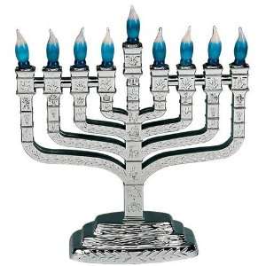   Menorah with the Symbols of the Twelve Tribes Includes Blue Bulbs