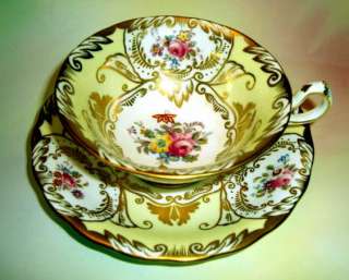  Chelsea Gold & Painted Floral Yellow Tea Cup and Saucer Set  