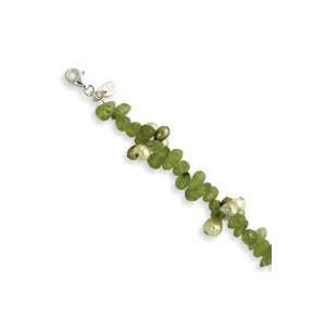 Sterling Silver Green Freshwater Cultured Green Pearl/Peridot Bracelet 
