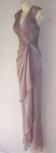 ADRIANNA PAPELL Taupe Mother Bride V Neck Formal Evening Gown Dress 10 