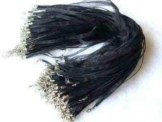 100pcs Black Organza Voile Ribbon Necklaces Cords 43cm  