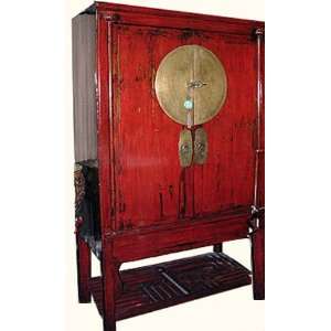 42 by 22 by 69.5  high 2 drawer, 1 shelf red Chinese Antique wedding 