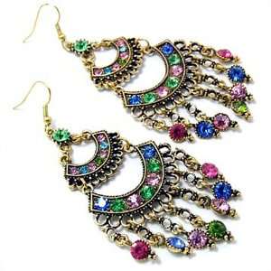   Tier Multi Colored Crystal 3 Chandelier Dangle Earrings Jewelry