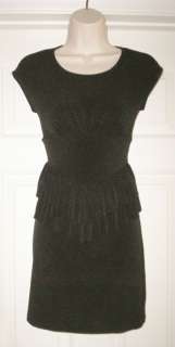 BLACK VTG INSPIRED 1980s FITTED RUFFLE WAIST DRESS SM  