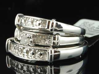   White Gold Finish Diamond Engagement Ring Wedding Band Trio Set  