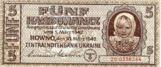 UKRAINE 5 Karbovanets 1942 P 51 UNC CV$60  