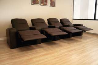 Leather Home Theater Seating   4 Brown Cannes Recliners  