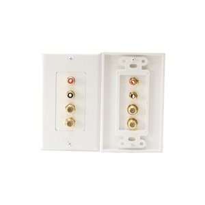 White Decora Wall Plate with 2 RCA Solder Type jacks and 1 F type Jack 